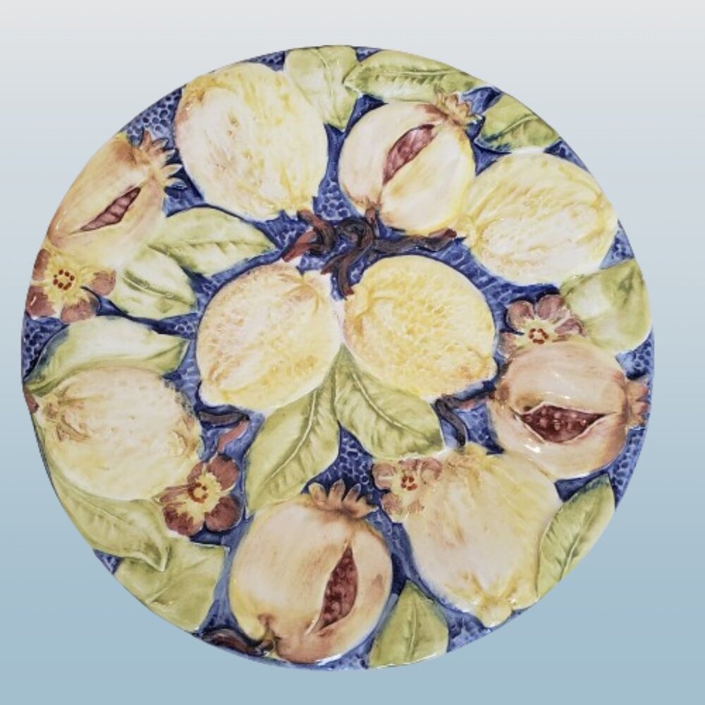 Vintage Italian San Marco Majolica Lemons & Golden Pomegranate Collectable Plate